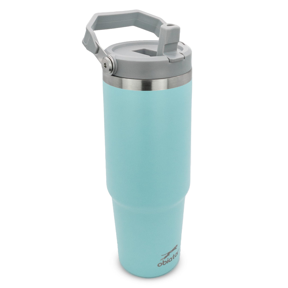 Obiatar 30 oz Tumbler with Handle | Insulated Tumbler with 100% Leak-Proof Lid and Straw | Stainless Steel Vacuum Water Bottle Travel Mug | Keeps Cold & Hot Drink (Light Blue)