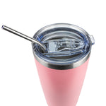 Obiatar 20oz Stainless Steel Tumbler With Lid & 2 Straws | Double-Wall Vacumm Insulated Cup for Cold & hot Drink (Pink)