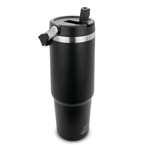 30 oz Tumbler with Handle | Insulated Tumbler with Lid and Straw | Stainless Steel Vacuum Water Bottle Travel Mug | Keeps Cold & Hot Drink (Black)
