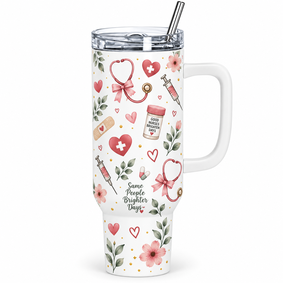 Nurse Life 40oz Tumbler – Insulated Nurse Gift Cup with Handle & Straw