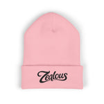 Zealous Embroidered Cuffed Beanie — Classic Winter Knit Hat (Black)