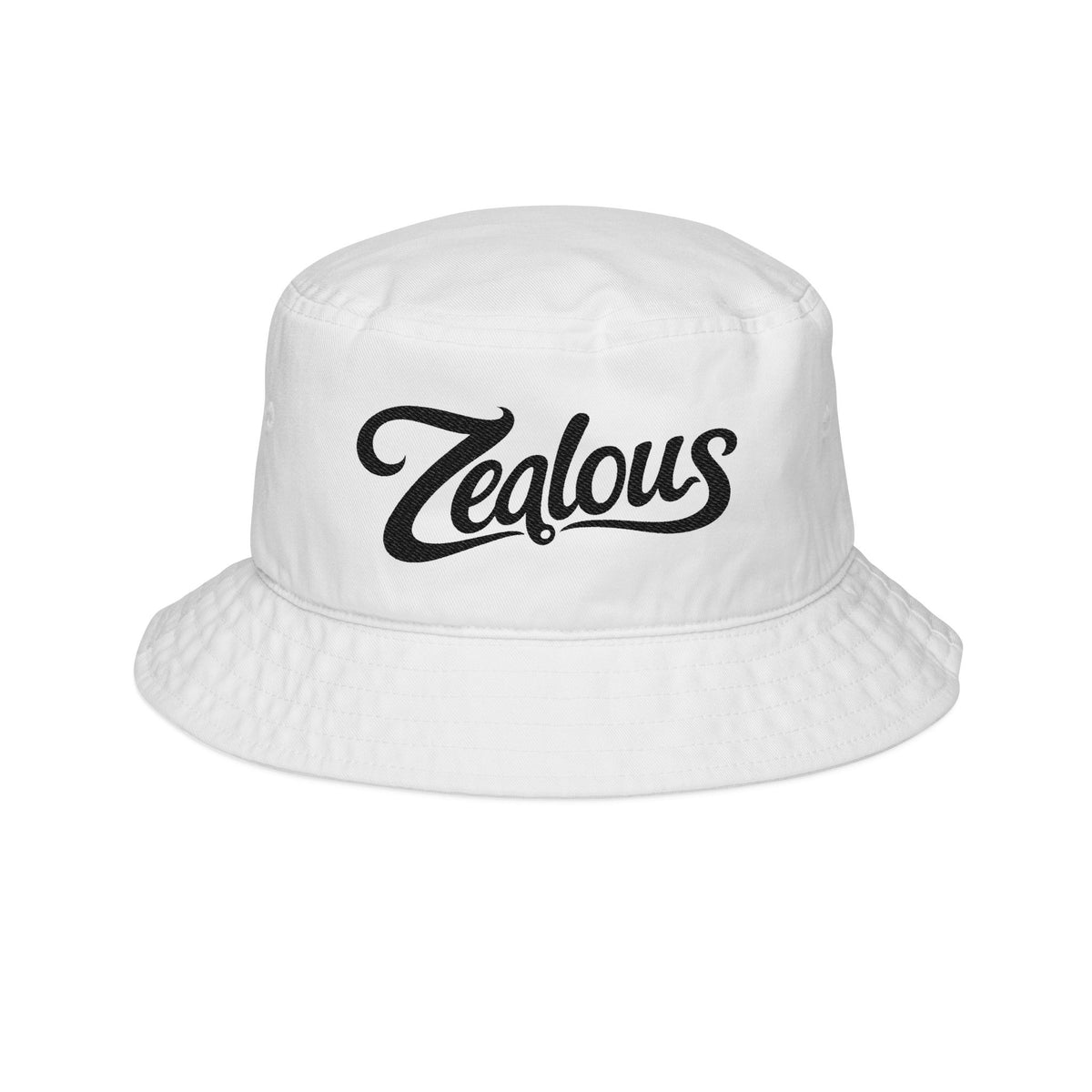 Zealous Embroidered Bucket Hat — Cotton Twill Sun Hat (White)