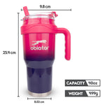 Obiatar 40oz Insulated Tumbler with Handle, Stainless Steel, Double Wall Vacuum Sealed, Leak-Proof Straw Lid (Red/Blue)