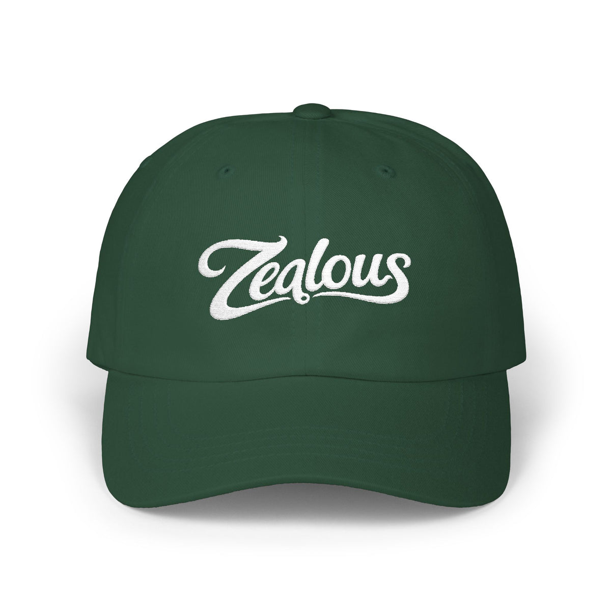 Zealous Classic Dad Cap — Vintage Brass Closure Cotton Baseball Hat (White)