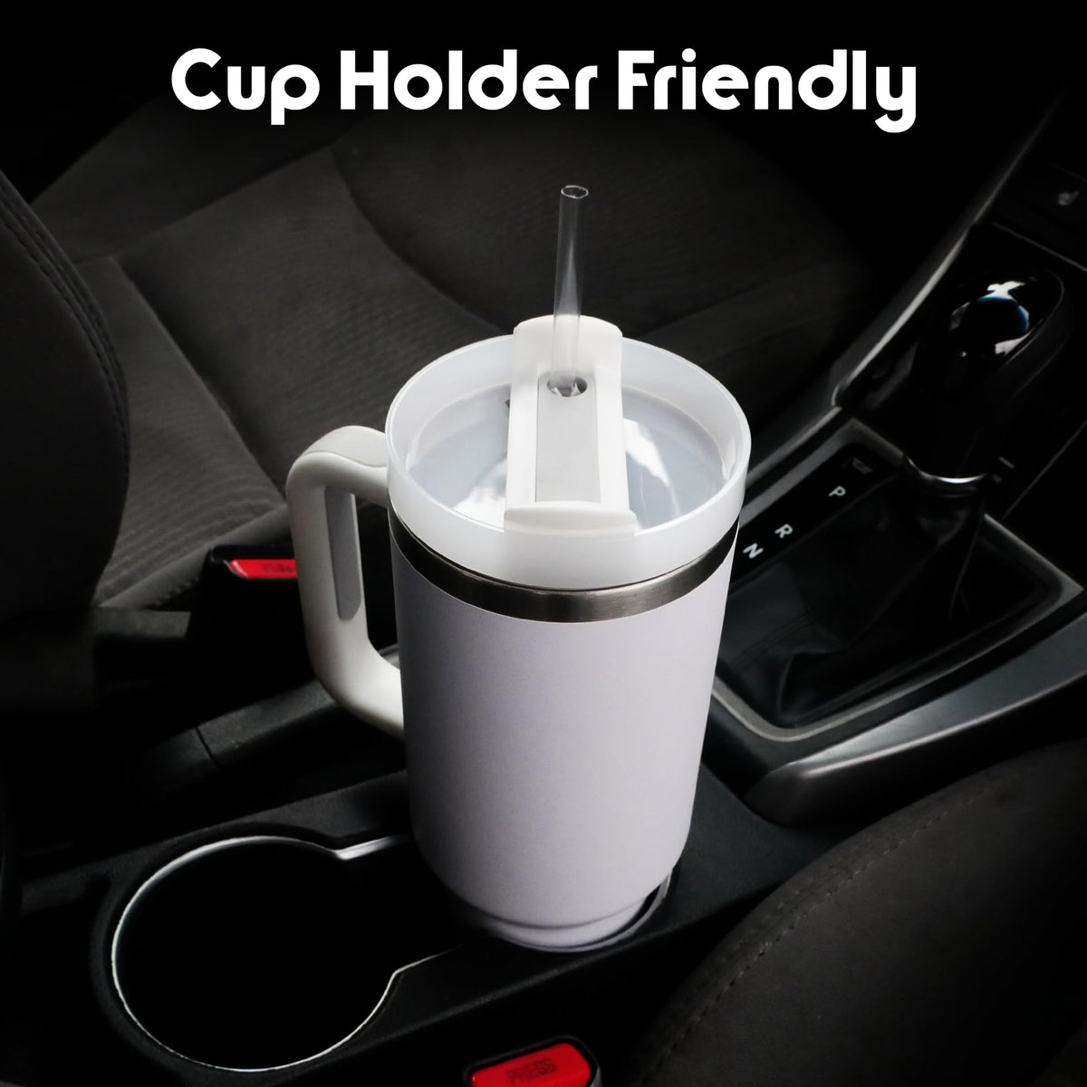 Obiatar H2.0 Tumbler with Handle, Straw & Lid 40 oz Vacuum Double Wall Insulated Stainless Steel Cup| Cup Holder Friendly (White)