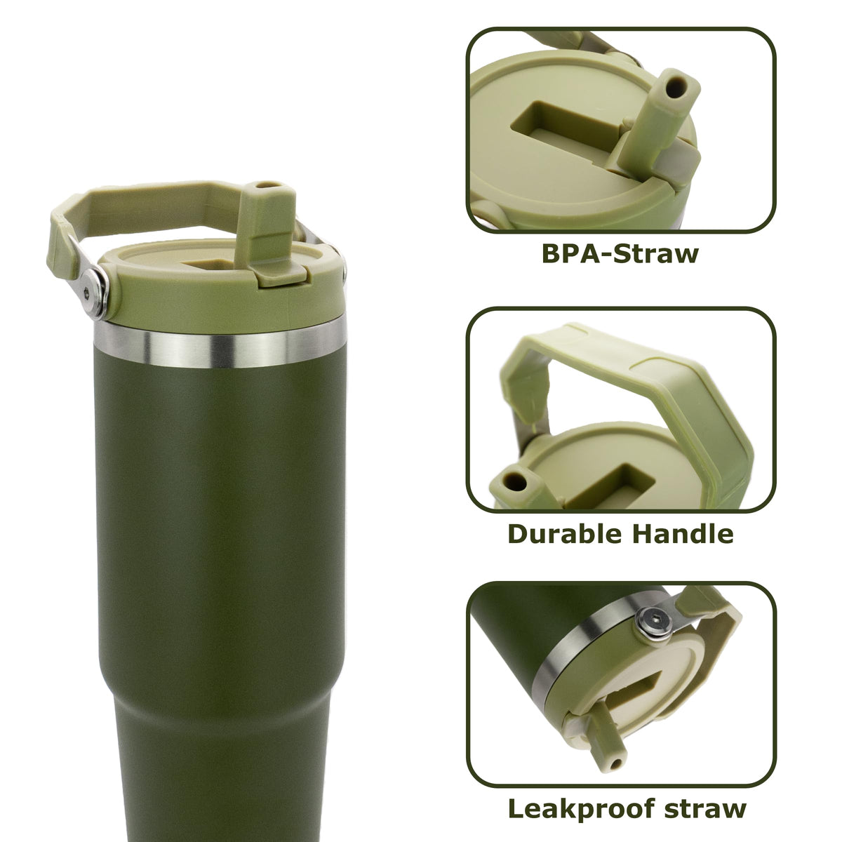 Obiatar 30 oz Tumbler with Handle | Insulated Tumbler with 100% Leak-Proof Lid and Straw | Stainless Steel Vacuum Water Bottle Travel Mug | Keeps Cold & Hot Drink