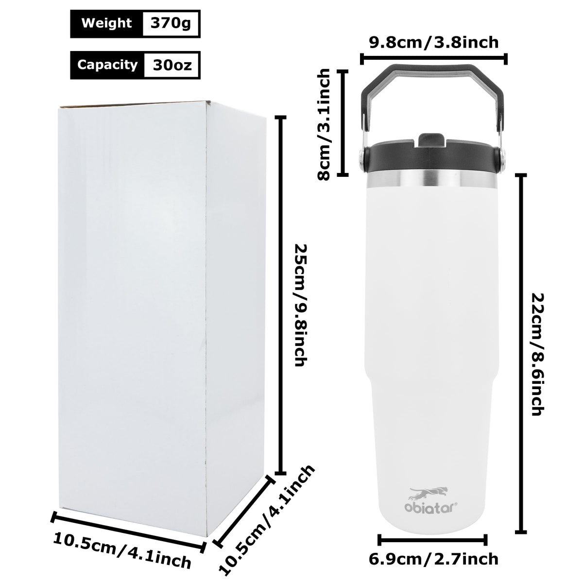 Obiatar 30 oz Tumbler with Handle | Insulated Tumbler with 100% Leak-Proof Lid and Straw | Stainless Steel Vacuum Water Bottle Travel Mug | Keeps Cold & Hot Drink