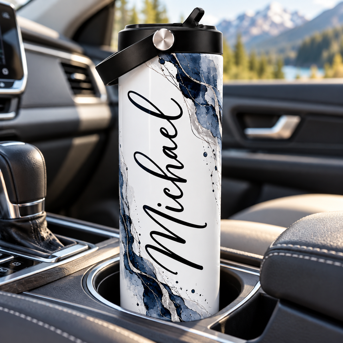 Personalized 20oz Tumbler with Name – Mountain Landscape Insulated Travel Cup with 2 Lids & Stainless Steel Straw