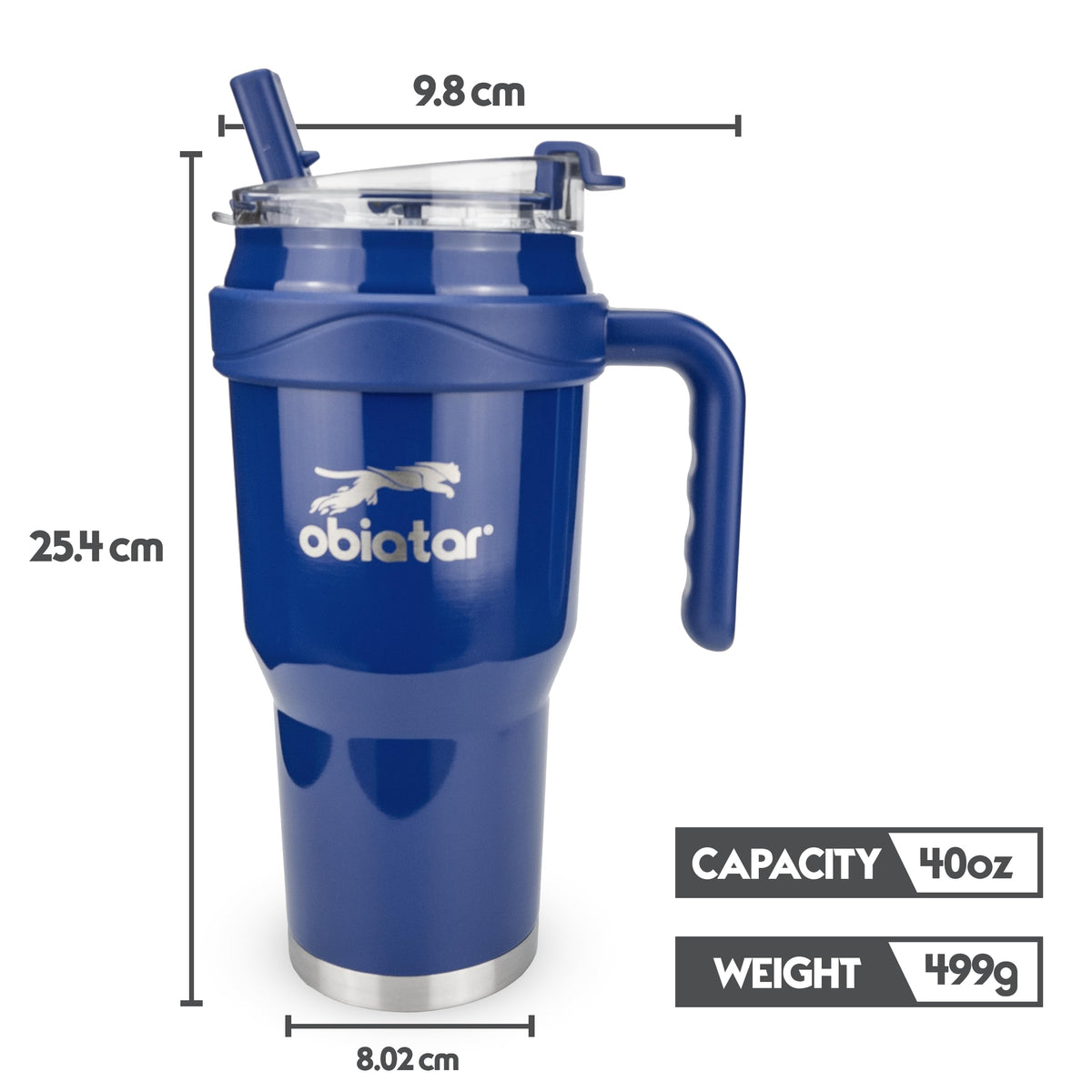 Obiatar 40oz Insulated Tumbler with Handle, Stainless Steel, Double Wall Vacuum Sealed, Leak-Proof Straw Lid