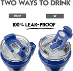 Obiatar 40oz Insulated Tumbler with Handle, Stainless Steel, Double Wall Vacuum Sealed, Leak-Proof Straw Lid
