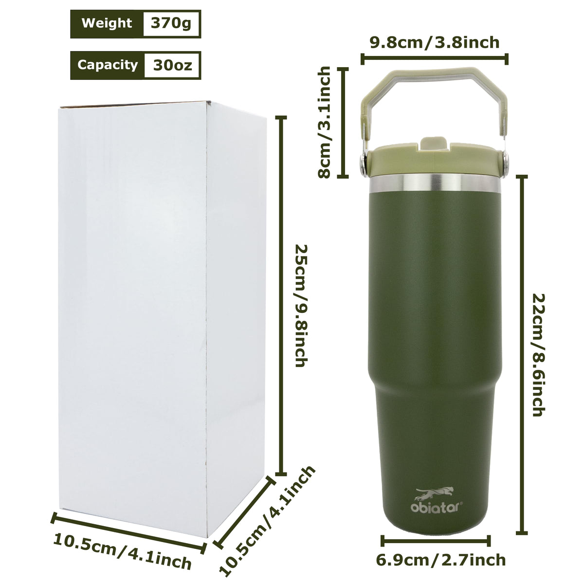 Obiatar 30 oz Tumbler with Handle | Insulated Tumbler with 100% Leak-Proof Lid and Straw | Stainless Steel Vacuum Water Bottle Travel Mug | Keeps Cold & Hot Drink