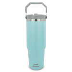 Obiatar 30 oz Tumbler with Handle | Insulated Tumbler with 100% Leak-Proof Lid and Straw | Stainless Steel Vacuum Water Bottle Travel Mug | Keeps Cold & Hot Drink (Light Blue)