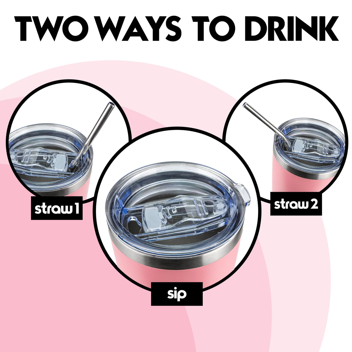 Obiatar 20oz Stainless Steel Tumbler With Lid & 2 Straws | Double-Wall Vacumm Insulated Cup for Cold & hot Drink (Pink)