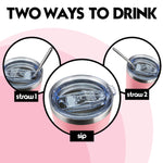Obiatar 20oz Stainless Steel Tumbler With Lid & 2 Straws | Double-Wall Vacumm Insulated Cup for Cold & hot Drink (Pink)