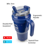 Obiatar 40oz Insulated Tumbler with Handle, Stainless Steel, Double Wall Vacuum Sealed, Leak-Proof Straw Lid