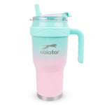 Obiatar 40oz Insulated Tumbler with Handle, Stainless Steel, Double Wall Vacuum Sealed, Leak-Proof Straw Lid (Pink/Green)