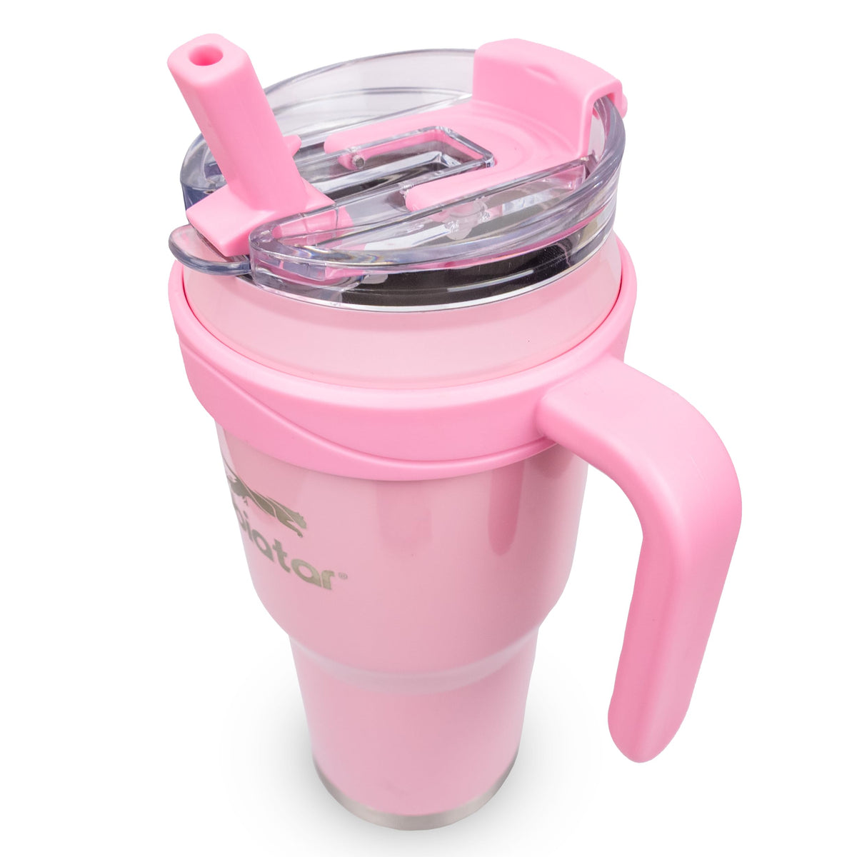 Obiatar 40oz Insulated Tumbler with Handle, Stainless Steel, Double Wall Vacuum Sealed, Leak-Proof Straw Lid (Pink)