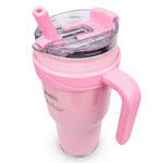 Obiatar 40oz Insulated Tumbler with Handle, Stainless Steel, Double Wall Vacuum Sealed, Leak-Proof Straw Lid (Pink)