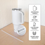 Obiatar H2.0 Tumbler with Handle, Straw & Lid 40 oz Vacuum Double Wall Insulated Stainless Steel Cup| Cup Holder Friendly (White)