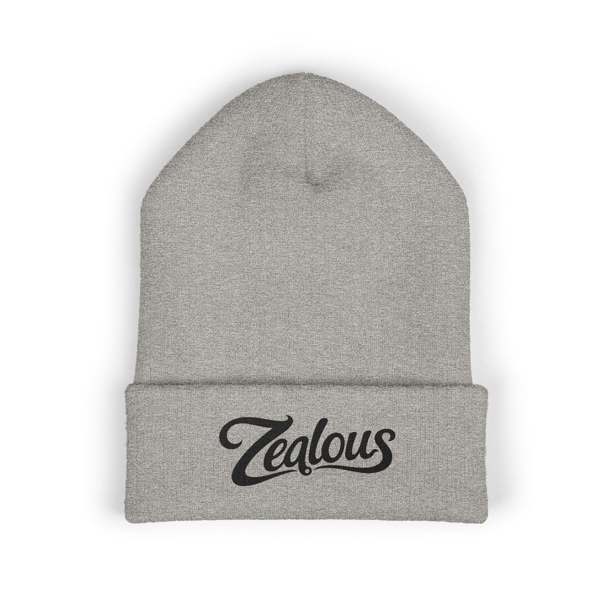 Zealous Embroidered Cuffed Beanie — Classic Winter Knit Hat (Black)