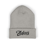 Zealous Embroidered Cuffed Beanie — Classic Winter Knit Hat (Black)