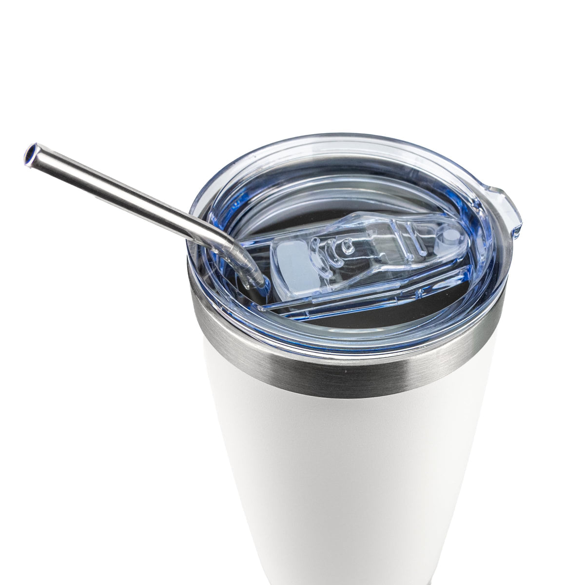 Obiatar 20oz Stainless Steel Tumbler With Lid & 2 Straws | Double-Wall Vacumm Insulated Cup for Cold & hot Drink (White)