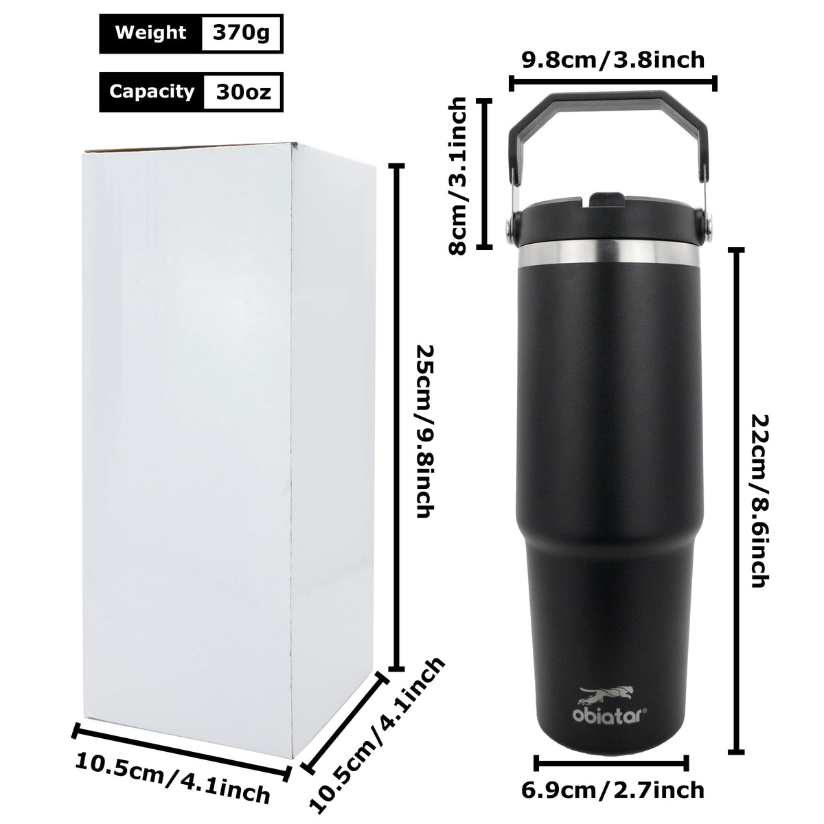 Obiatar 30 oz Tumbler with Handle | Insulated Tumbler with 100% Leak-Proof Lid and Straw | Stainless Steel Vacuum Water Bottle Travel Mug | Keeps Cold & Hot Drink