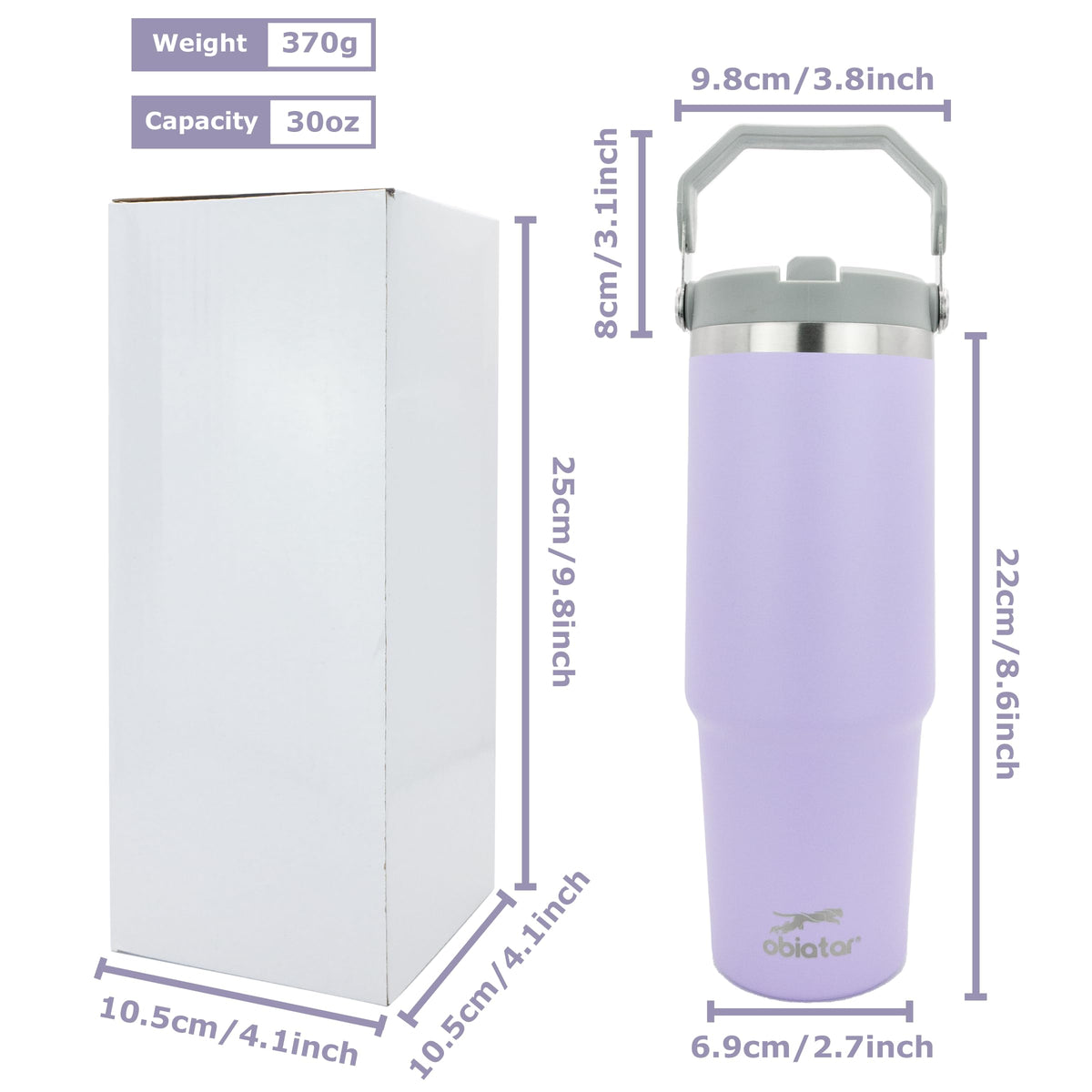 Obiatar 30 oz Tumbler with Handle | Insulated Tumbler with 100% Leak-Proof Lid and Straw | Stainless Steel Vacuum Water Bottle Travel Mug | Keeps Cold & Hot Drink