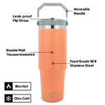 Obiatar 30 oz Tumbler with Handle | Insulated Tumbler with 100% Leak-Proof Lid and Straw | Stainless Steel Vacuum Water Bottle Travel Mug | Keeps Cold & Hot Drink (Orange)