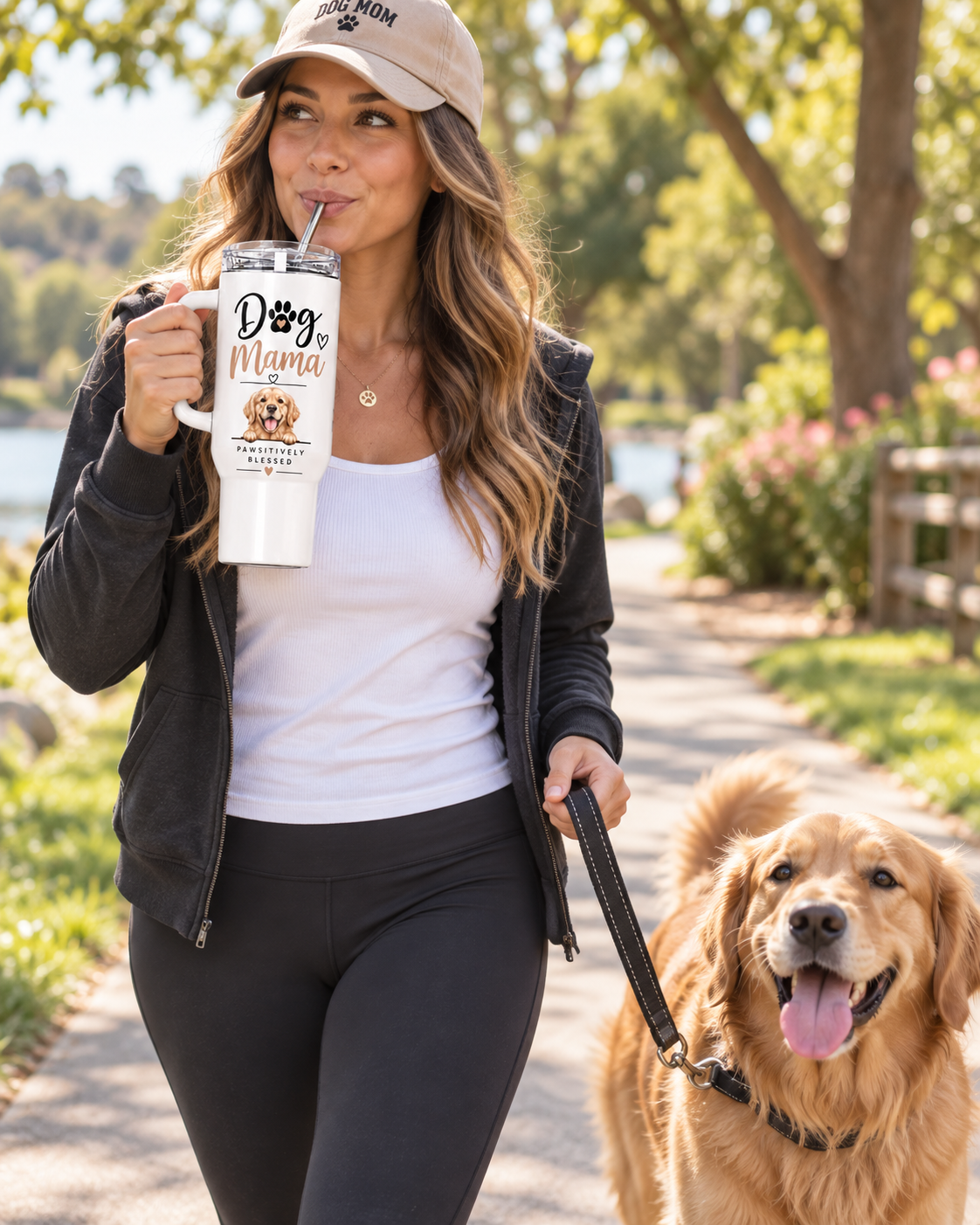 Personalized Dog Mama 40oz Tumbler – Dog Lover Gift Cup with Handle & Straw