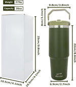 Obiatar 30 oz Tumbler with Handle | Insulated Tumbler with 100% Leak-Proof Lid and Straw | Stainless Steel Vacuum Water Bottle Travel Mug | Keeps Cold & Hot Drink (Olive)