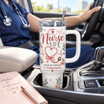 Nurse Life 40oz Tumbler – Insulated Nurse Gift Cup with Handle & Straw