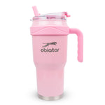 Obiatar 40oz Insulated Tumbler with Handle, Stainless Steel, Double Wall Vacuum Sealed, Leak-Proof Straw Lid (Pink)