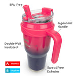 Obiatar 40oz Insulated Tumbler with Handle, Stainless Steel, Double Wall Vacuum Sealed, Leak-Proof Straw Lid (Red/Blue)