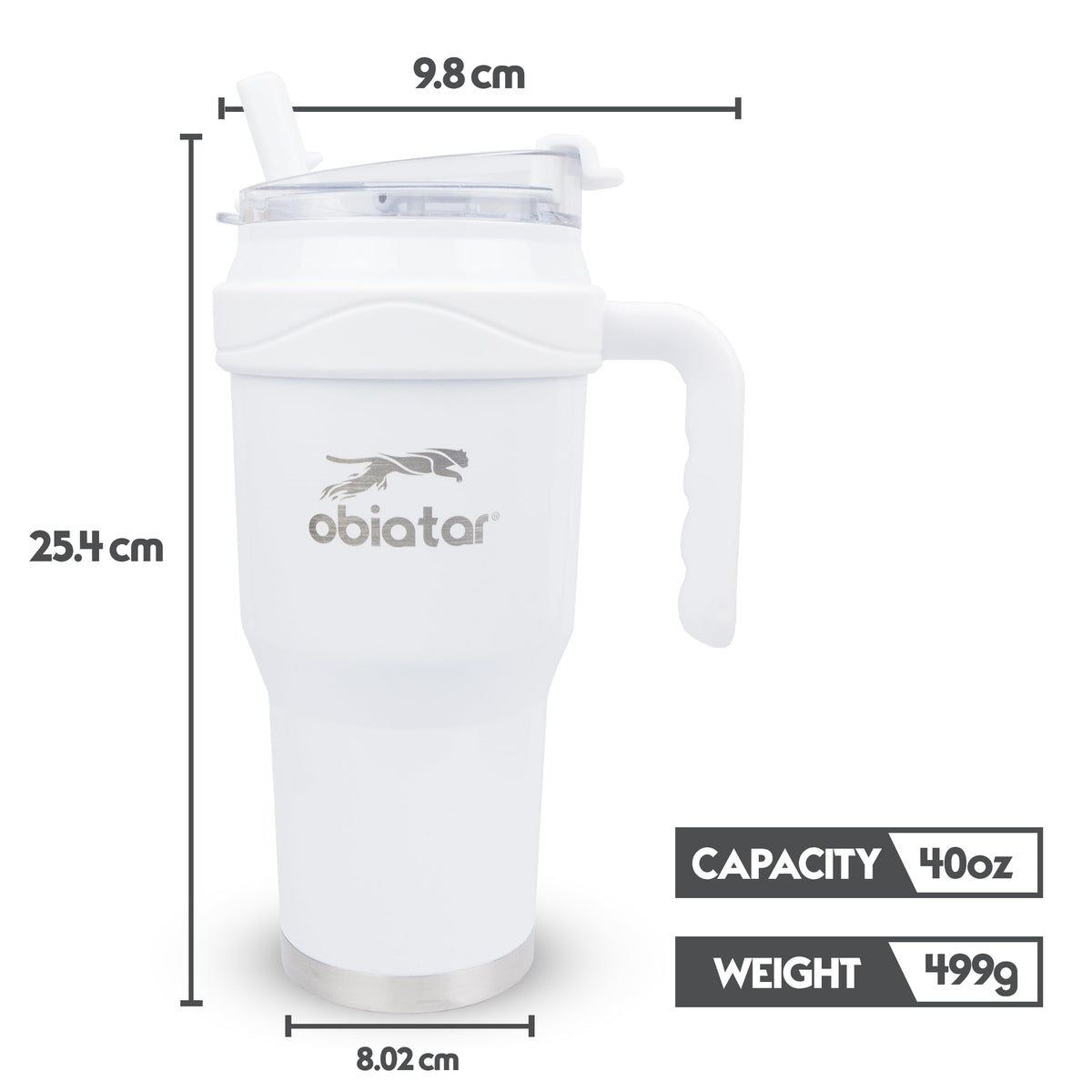 Obiatar 40oz Insulated Tumbler with Handle, Stainless Steel, Double Wall Vacuum Sealed, Leak-Proof Straw Lid