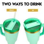 Obiatar 40oz Stainless Steel Travel Tumbler With Gold Accent| Double-Wall Vacumm Insulated Tumbler With Straw, Lid & Handle