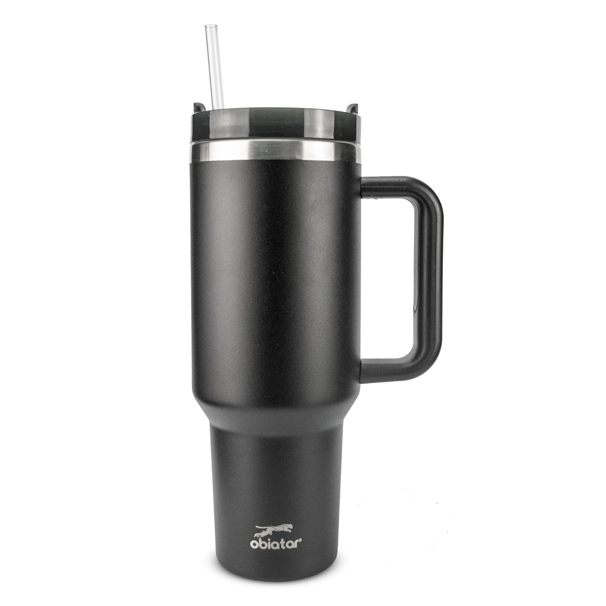 Obiatar H2.0 Tumbler with Handle, Straw & Lid 40 oz Vacuum Double Wall Insulated Stainless Steel Cup| Cup Holder Friendly (Black)