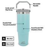 Obiatar 30 oz Tumbler with Handle | Insulated Tumbler with 100% Leak-Proof Lid and Straw | Stainless Steel Vacuum Water Bottle Travel Mug | Keeps Cold & Hot Drink (Light Blue)