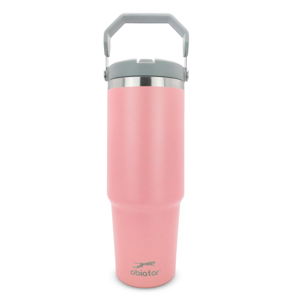 Obiatar 30 oz Tumbler with Handle | Insulated Tumbler with 100% Leak-Proof Lid and Straw | Stainless Steel Vacuum Water Bottle Travel Mug | Keeps Cold & Hot Drink (Pink)