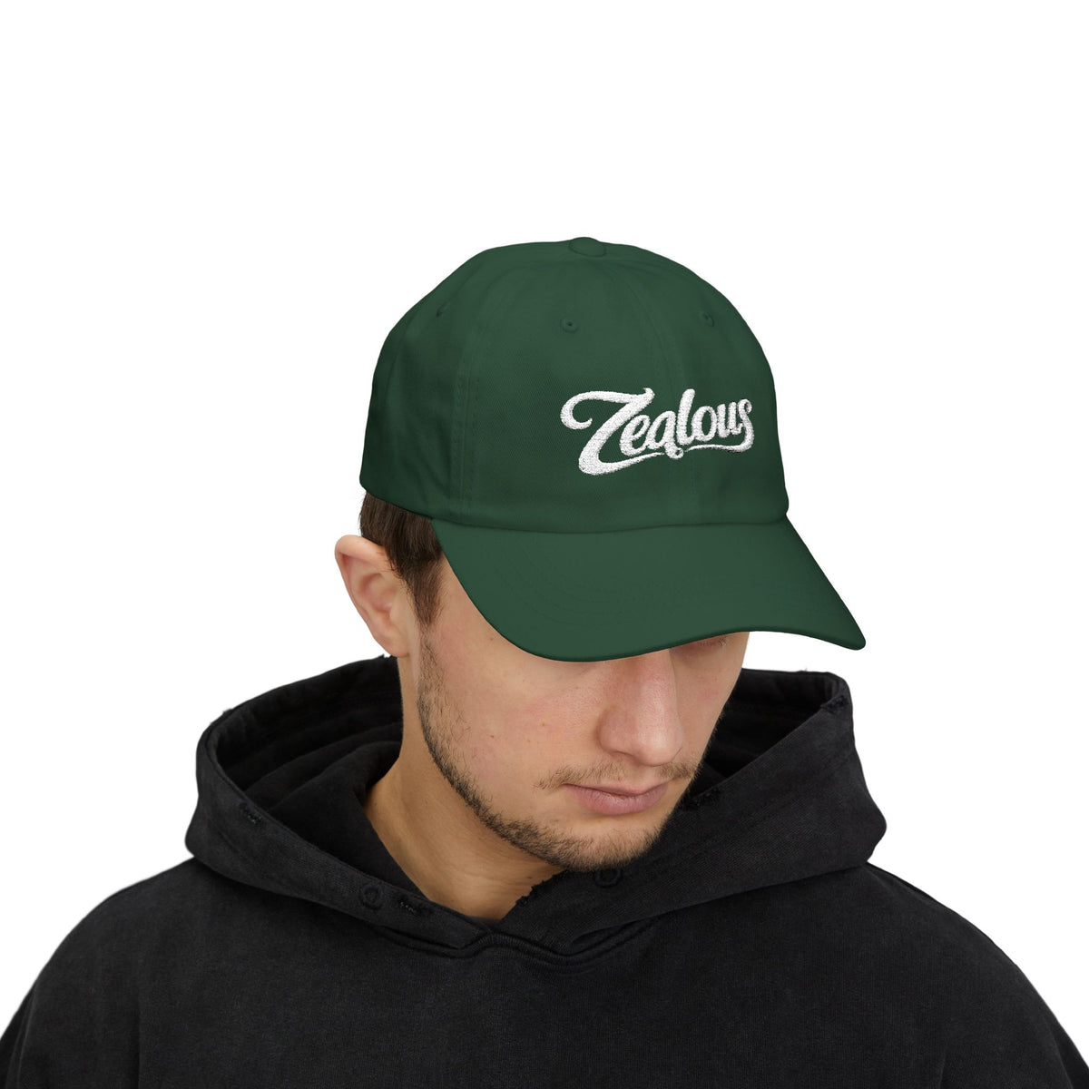 Zealous Classic Dad Cap — Vintage Brass Closure Cotton Baseball Hat (White)