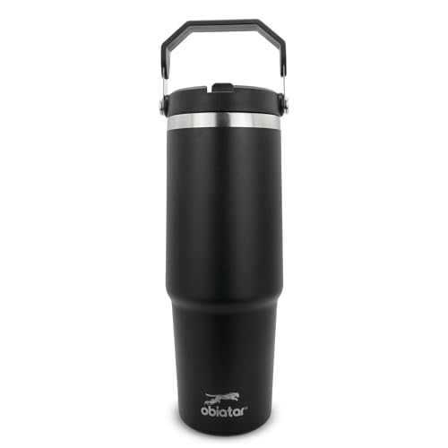 Obiatar 30 oz Tumbler with Handle | Insulated Tumbler with 100% Leak-Proof Lid and Straw | Stainless Steel Vacuum Water Bottle Travel Mug | Keeps Cold & Hot Drink