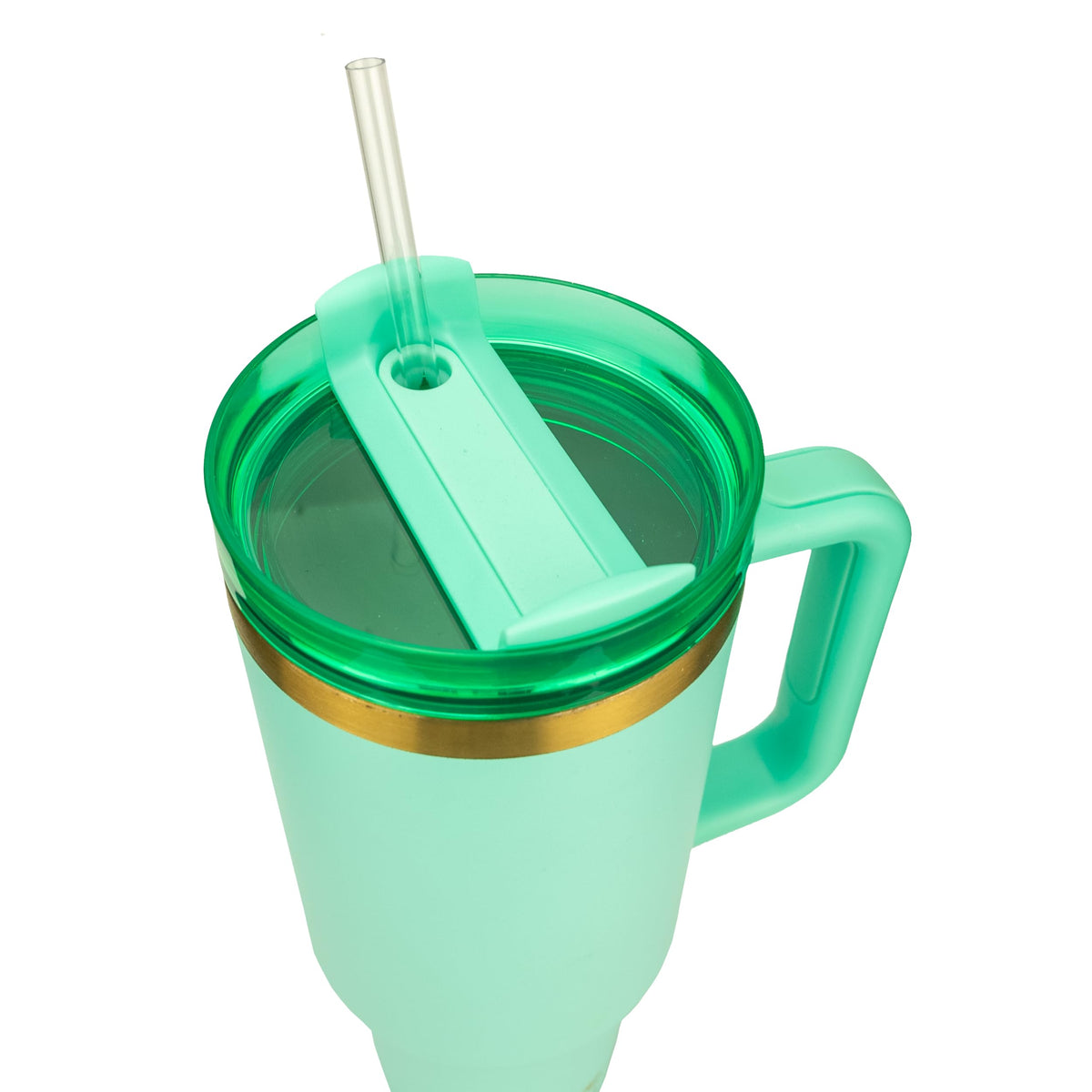 Obiatar 40oz Stainless Steel Travel Tumbler With Gold Accent| Double-Wall Vacumm Insulated Tumbler With Straw, Lid & Handle