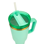 Obiatar 40oz Stainless Steel Travel Tumbler With Gold Accent| Double-Wall Vacumm Insulated Tumbler With Straw, Lid & Handle