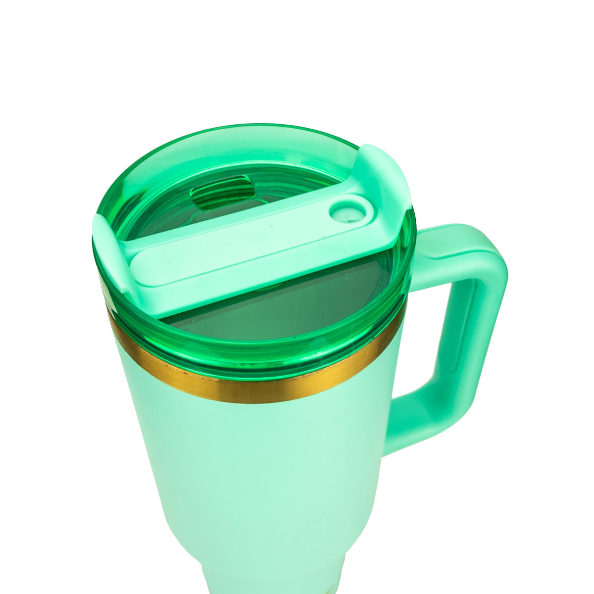 Obiatar 40oz Stainless Steel Travel Tumbler With Gold Accent| Double-Wall Vacumm Insulated Tumbler With Straw, Lid & Handle