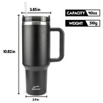 Obiatar H2.0 Tumbler with Handle, Straw & Lid 40 oz Vacuum Double Wall Insulated Stainless Steel Cup| Cup Holder Friendly (Black)