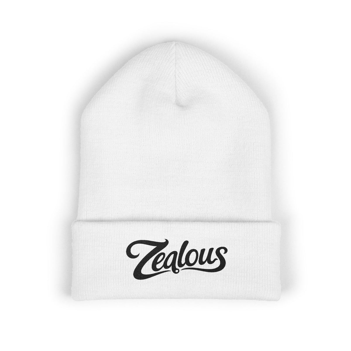Zealous Embroidered Cuffed Beanie — Classic Winter Knit Hat (Black)