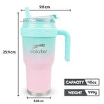 Obiatar 40oz Insulated Tumbler with Handle, Stainless Steel, Double Wall Vacuum Sealed, Leak-Proof Straw Lid (Pink/Green)