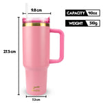 Obiatar 40oz Stainless Steel Travel Tumbler With Gold Accent| Double-Wall Vacumm Insulated Tumbler With Straw, Lid & Handle