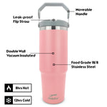 Obiatar 30 oz Tumbler with Handle | Insulated Tumbler with 100% Leak-Proof Lid and Straw | Stainless Steel Vacuum Water Bottle Travel Mug | Keeps Cold & Hot Drink (Pink)