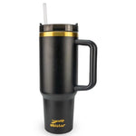 Obiatar 40oz Stainless Steel Travel Tumbler With Gold Accent| Double-Wall Vacumm Insulated Tumbler With Straw, Lid & Handle Black